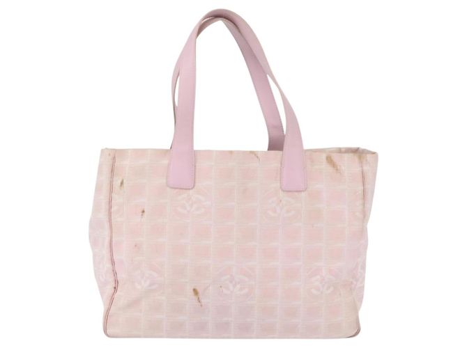 Bolsa Tote de Nylon Média da Linha de Viagem Chanel Rosa