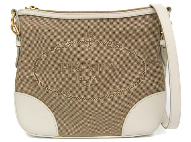 Bolsa de Ombro Prada LOGO JACQUARD BT867A Bege Fora de branco