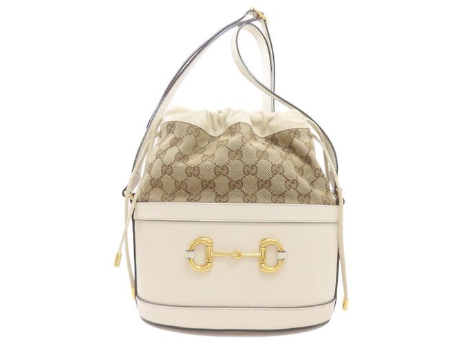 Borsa a secchiello Horsebit Gucci Marrone Bianco