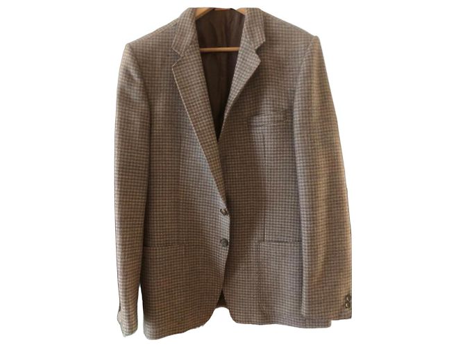 Autre Marque Brown checkered tweed blazer jacket