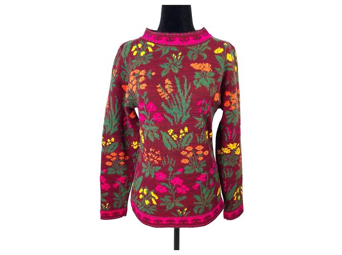Pull bordeaux à fleurs Kenzo Jungle années 1980 Multicolore Bronze