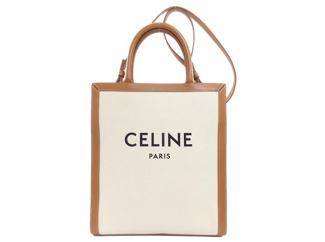 Céline Sac à main vertical Cabas 2-en-1 Celine Marron Blanc