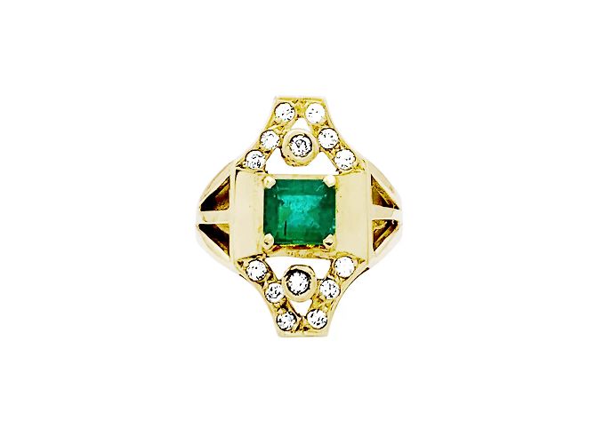 Autre Marque Yellow gold ring, emerald and diamonds.