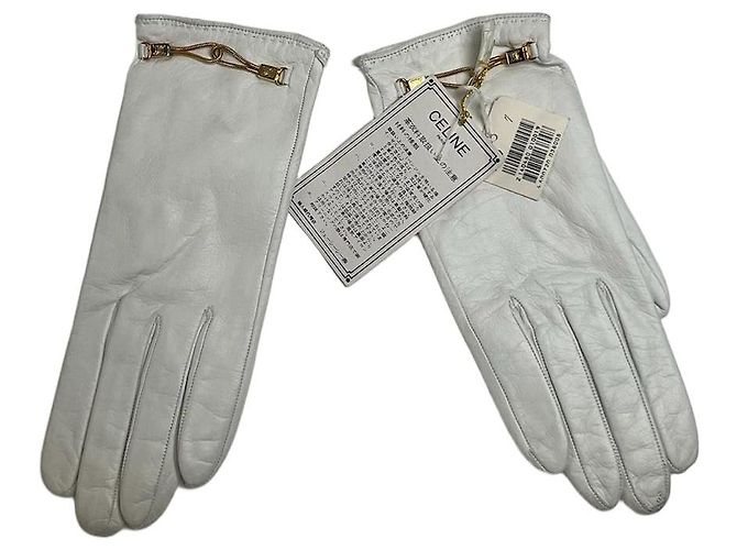 Céline Guantes de cuero vintage Celine Paris blancos