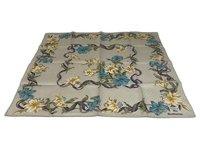 Sciarpa floreale vintage Burberry beige giallo blu