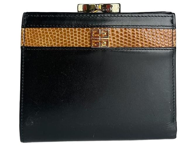 Vintage Givenchy Snake Emblossed Leather Wallet Black Brown