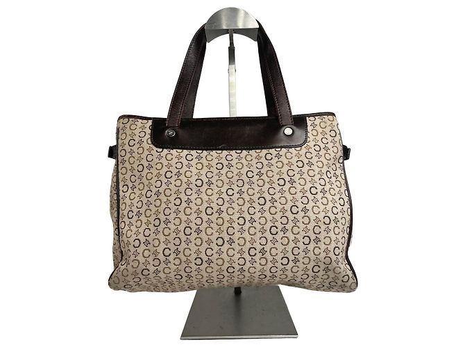 Triomphe Céline Sac à main vintage Celine Monogram Beige Marron