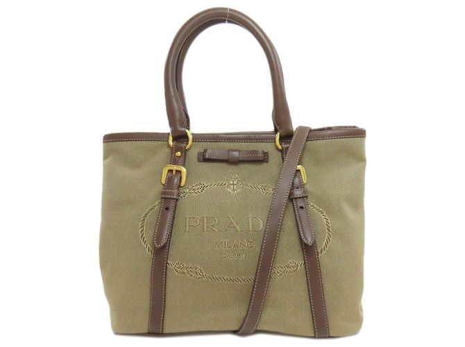 Borsa a mano in tela marrone Prada