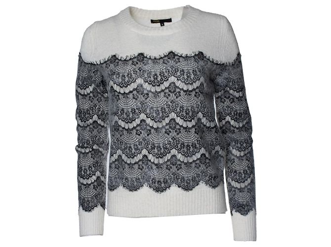 Maje, Strickpullover mit Spitze Schwarz 