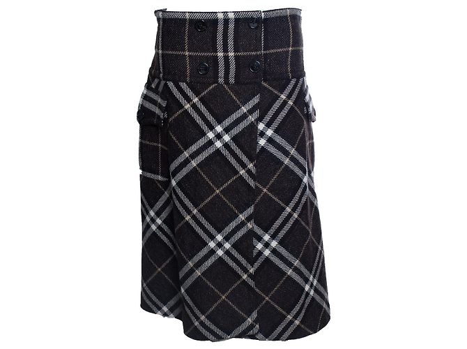 Saia de lã xadrez Burberry Marrom