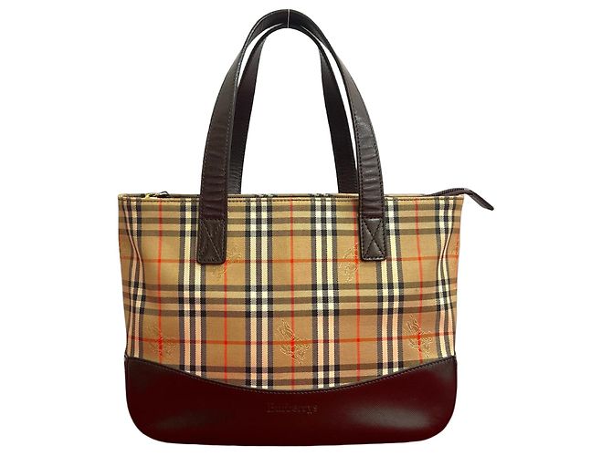 Borsa in pelle e tela Burberrys Marrone