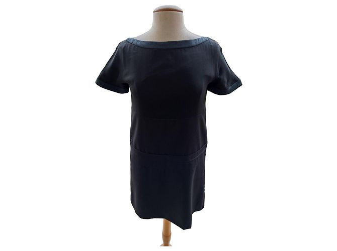 Abito oversize Chloé in seta e lana blu navy Nero