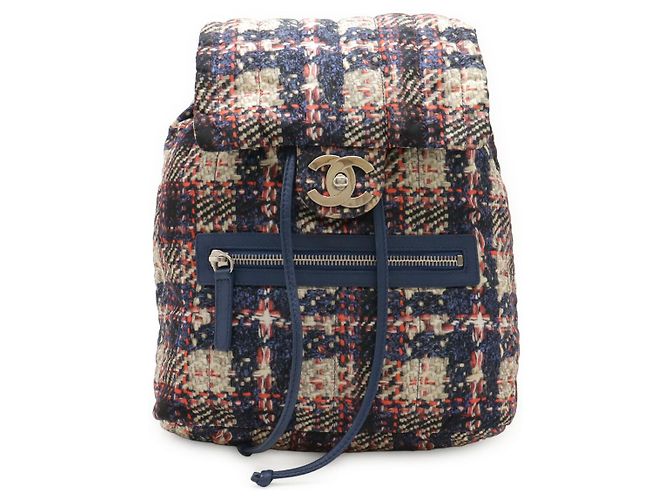 Mochila de nylon con estampado de tweed de Chanel Azul