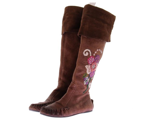 Botines Miu Miu de cuero marrón Castaño