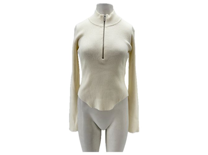 Gestuz Weißer Cordpullover mit Reißverschluss 