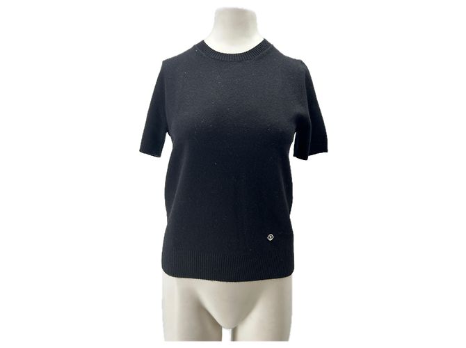 Autre Marque Pullover mit kurzen Ärmeln aus schwarzer Kaschmirwolle