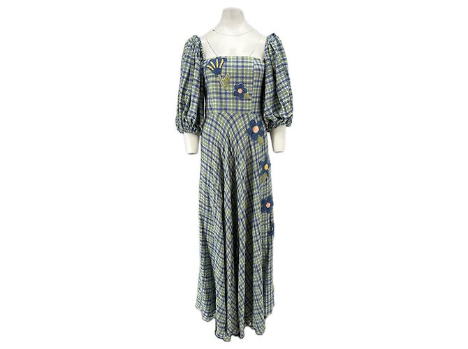 Autre Marque Vestido a cuadros azul y verde