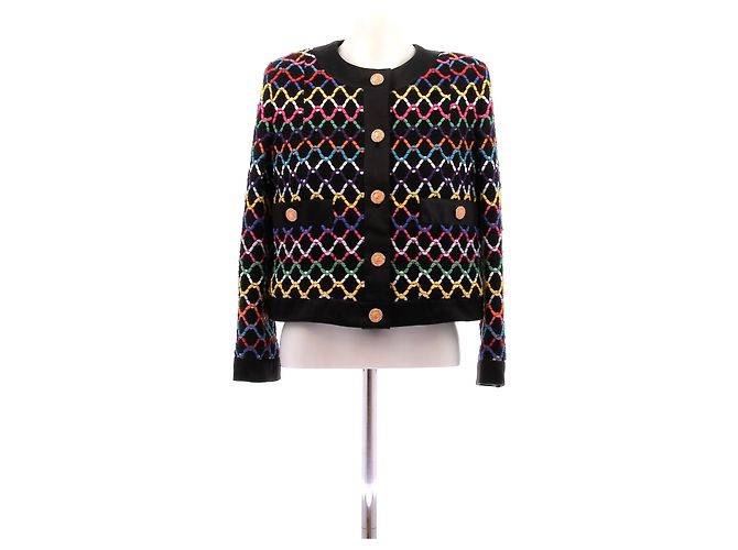 Chanel Multicolored Short Cotton Jacket with Gold Logo Buttons Multiple colors