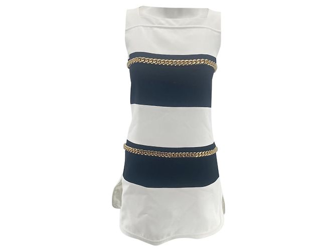 Elie Saab Kleid Gestreift Weiß und Marineblau 36