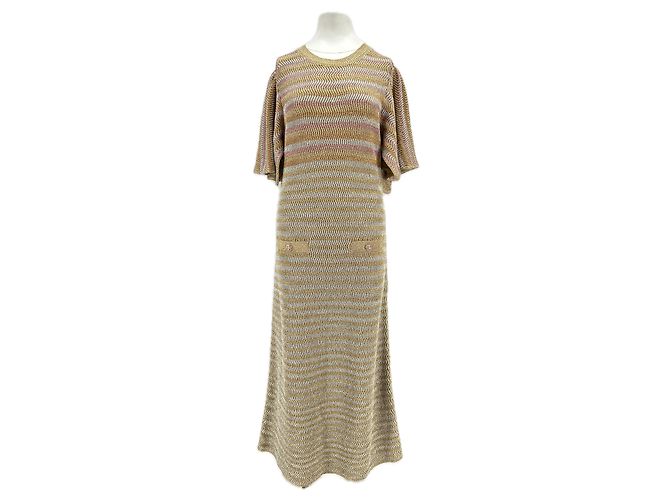 Vestido maxi de punto dorado con rayas Chanel