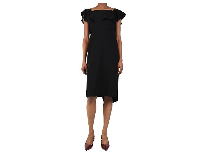 Halston Heritage Schwarzes Midikleid mit Rüschen an den Schultern - Größe UK 4