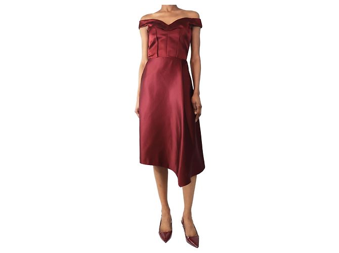 Alexander Mcqueen Burgunderfarbene Satin-Midikleid - Größe 6 Rot