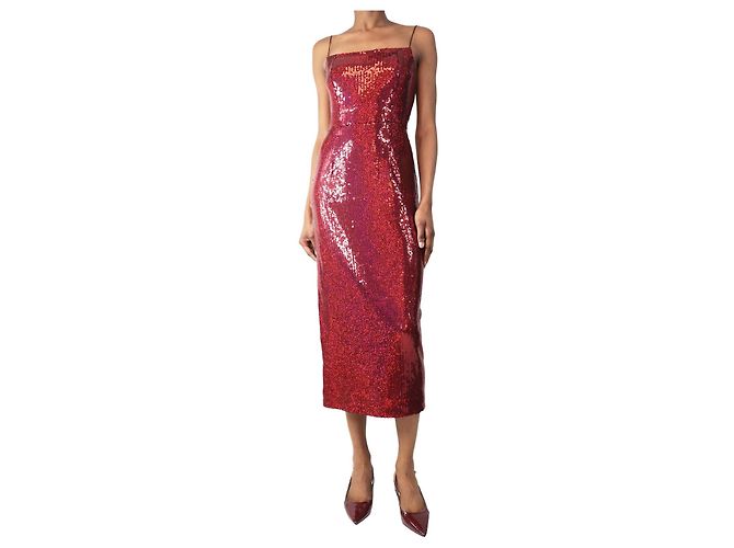 Autre Marque Rosa Pailletten-Midi-Kleid - Größe UK 6 Pink