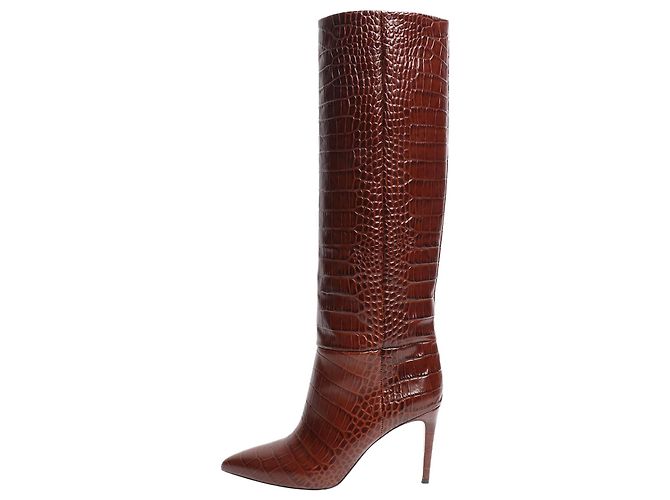 Paris Texas Brown croc-embossed knee-high stiletto boots - size EU 38