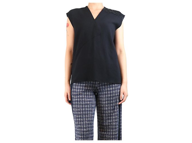 Christopher Kane Black sleeveless sequin-embellished top - size UK 10