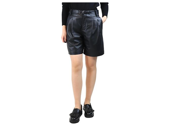 Red Valentino Schwarze Leder-Shorts mit Gürtel - Größe UK 12
