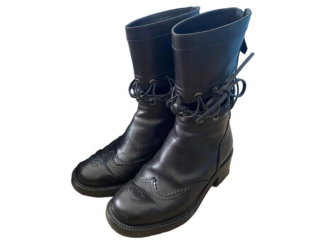 Chanel Black Leather Boots