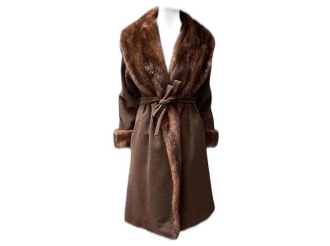 Max Mara wool and fur coat size 38 mink Dark brown