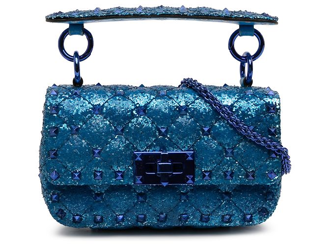 Valentino Blaue Mini Glitter Rockstud Spike Tasche