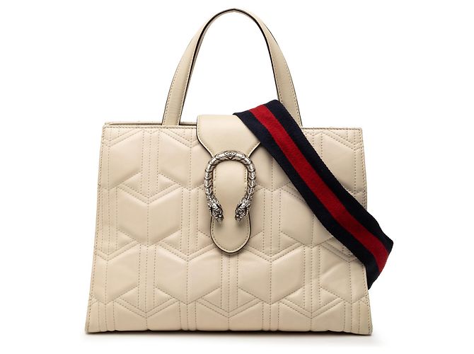 Bolsa Gucci Dionysus em couro acolchoado branco com web Cru