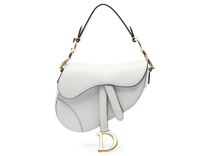 Bolsa Saddle em couro de bezerro graneado branco Dior