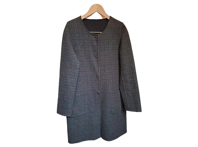 Gerard Darel Gérard Darel Karierter Wollmantel Grau Rot