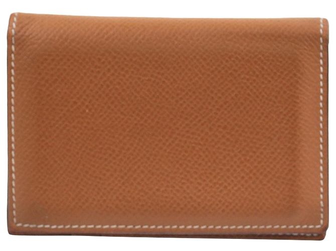 Tarjetero compacto Hermès en cuero de ternera marrón Castaño Roja