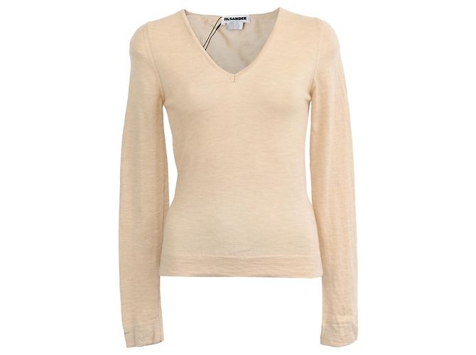 Pull V-Neck Jil Sander en cachemire beige