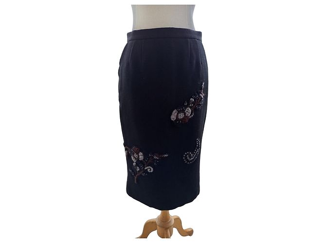 Saia Miu Miu preta de lã e nylon Preto