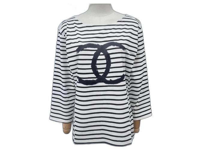 T-shirt Chanel Uniform a righe in cotone bianco e nero