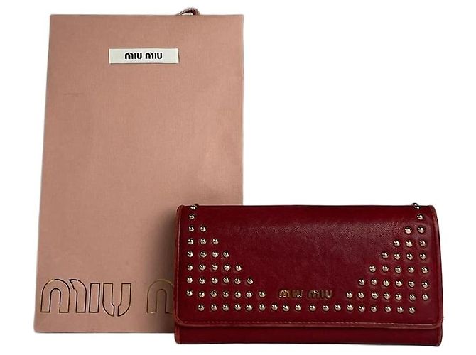 Vintage Miu Miu Studded Leather Wallet Red