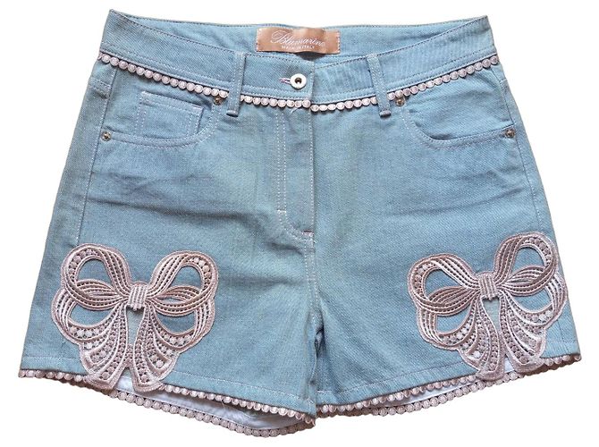 Shorts jeans azul claro Blumarine com bordado