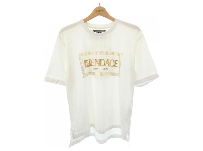 Autre Marque Camiseta de algodão Fendace da Versace Bege Dourado