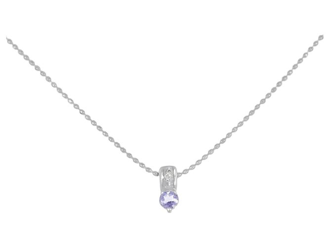 Autre Marque Au750 Weißgold Tanzanit Diamant Halskette Silber