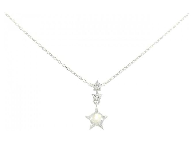 Autre Marque Colar Star Jewelry em Ouro Branco K10 com Pedra da Lua e Topázio Branco Prata