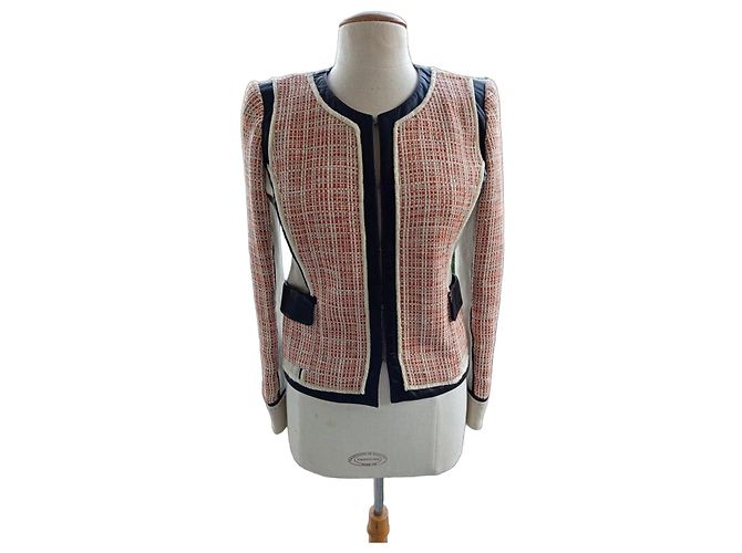 Barbara Bui Jacke aus Baumwolle Leinen und Leder Größe 40 Mehrfarben