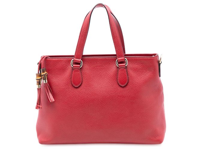 Bamboo Bolsa de couro vermelho Gucci com tassel de bambu