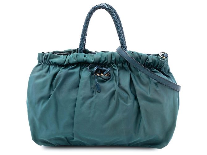 Bow Bolsa de mão em tessuto azul com laço Prada