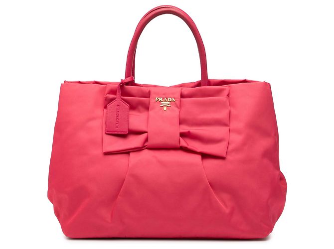 Bolsa Prada em tessuto rosa com laço fiocco