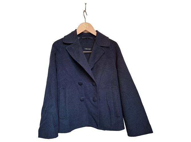 Max Mara Giacca corta in lana blu e nera Nero Blu scuro